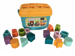 Set jucarii cuburi de construit, 16 piese, diferite forme si culori, 18 luni+