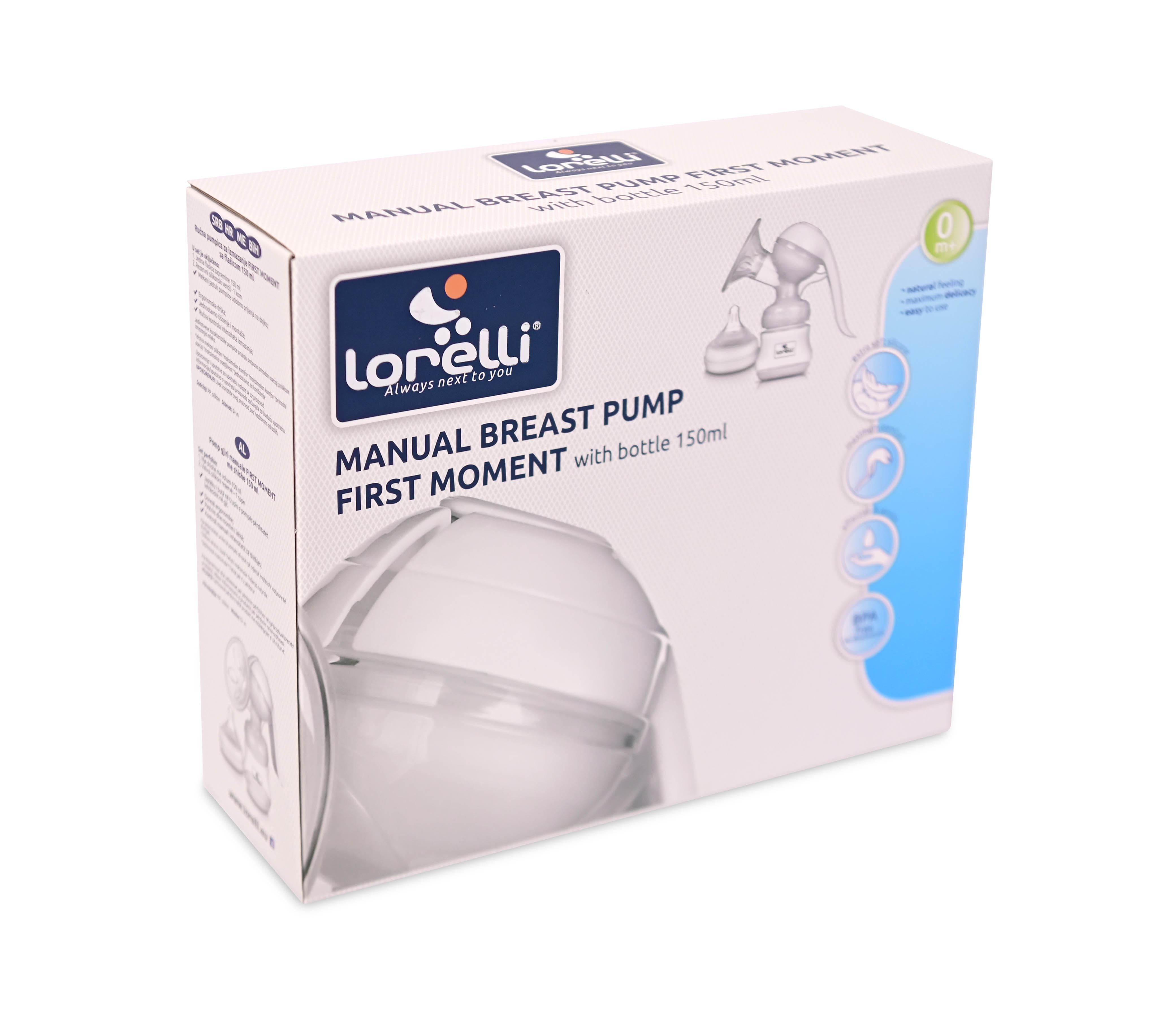 Pompa de san manuala, First Moment, cu biberon 150 ml inclus, alb - cutie