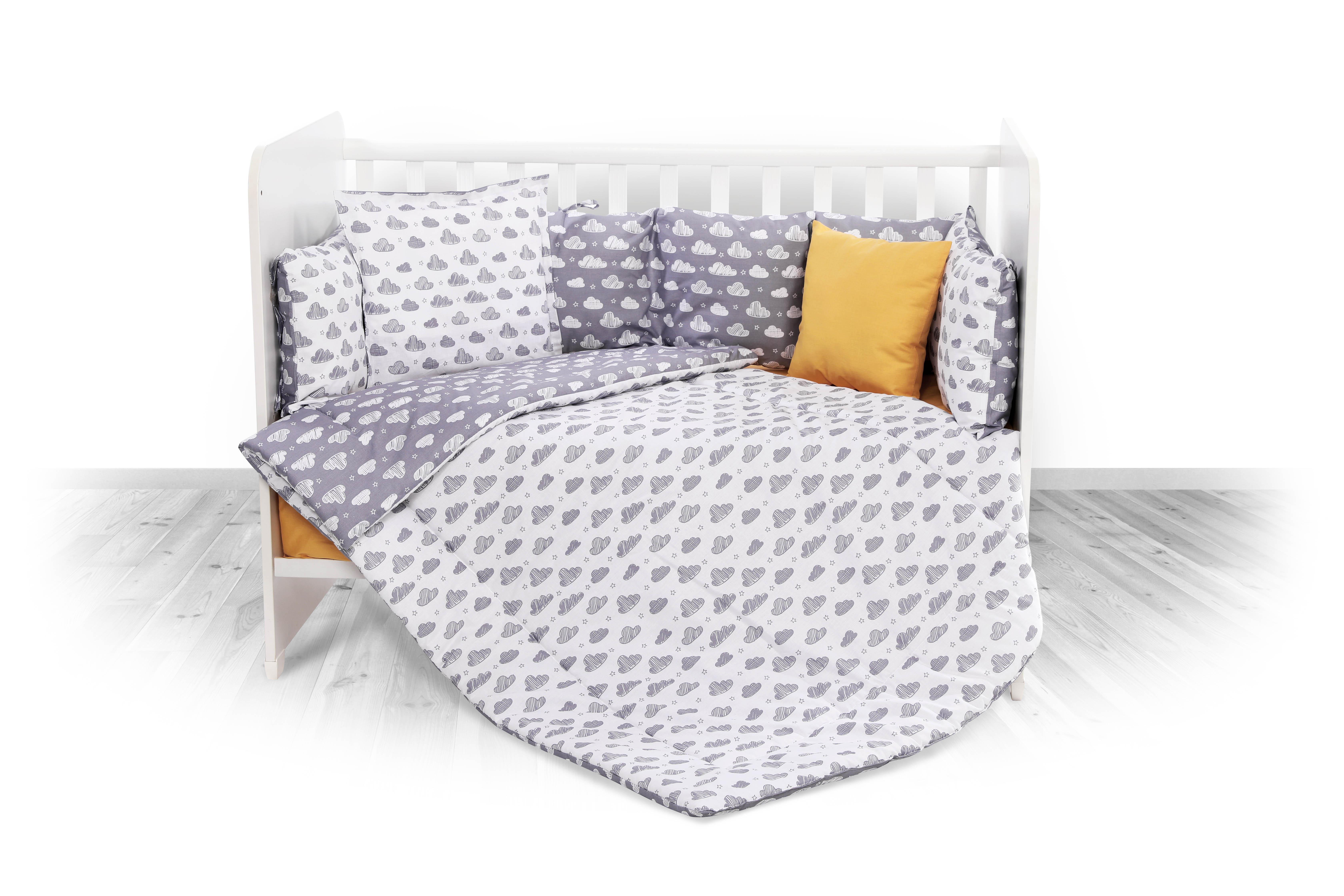 Set lenjerie pat 8 piese, 70x140 cm, bumbac ranforce, Grey Clouds