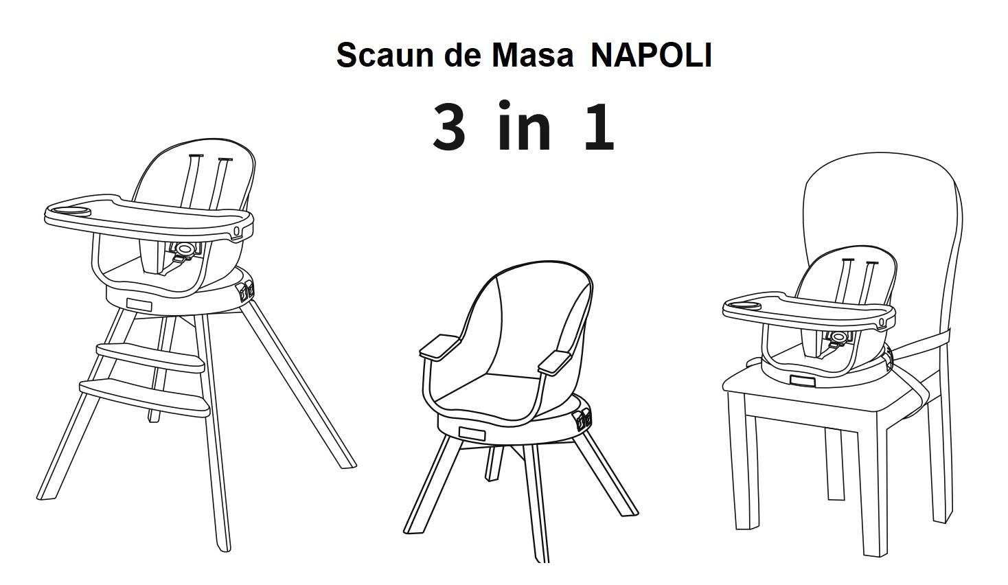 Scaun de masa cu sezut rotativ Napoli, 3 in 1, Grey Candy