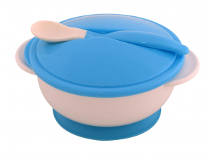 Set castron cu ventuza, capac si lingurita