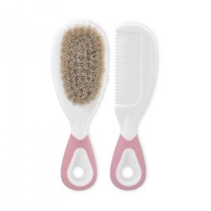 Set pieptan cu perie din par natural, 0 luni+